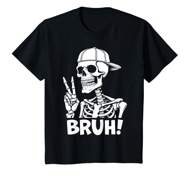 Skeleton Peace Sign Shirts For Men Women & Kids Bruh Skeleton Hand Peace Sign Halloween Skeleton Hand Sign T-Shirt - Black