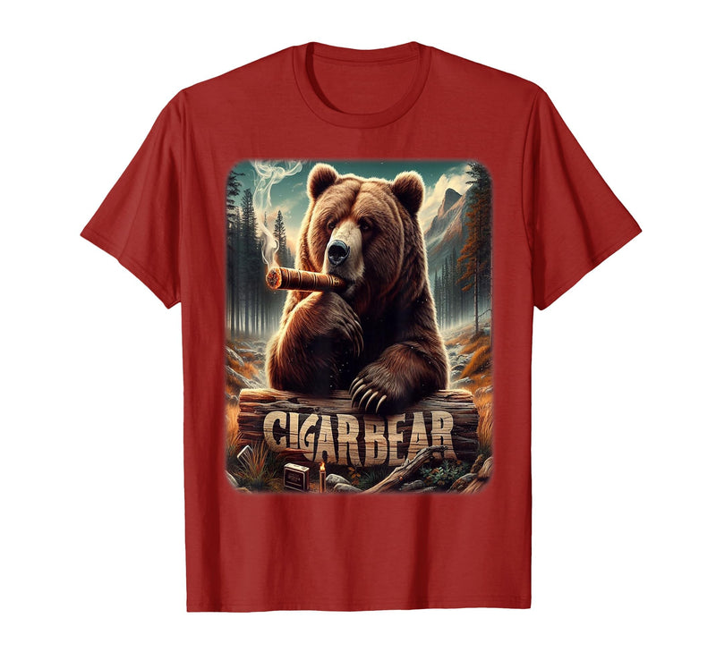 CigarKurt Cigar Smoking Cigar Bear T-Shirt - Cranberry Red