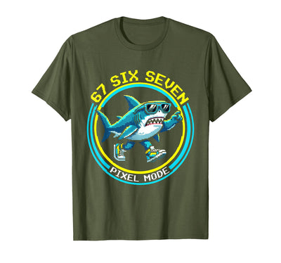67 Six Seven Pixel Mode Absurdist Shark Design T-Shirt