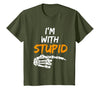 I'm With Stupid Shirts I'm with Stupid Skeleton Hand Pointing Right Funny Halloween T-Shirt - Olive Green