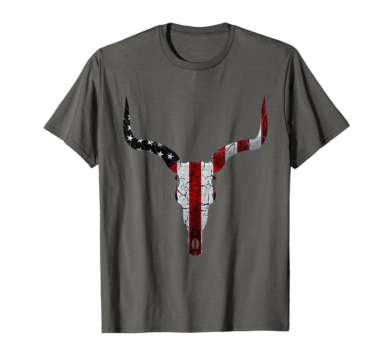 Cow skull USA Flag Bull Skull American Flag Cow Skull Western Graphic Wild West T-Shirt - Asphalt Grey