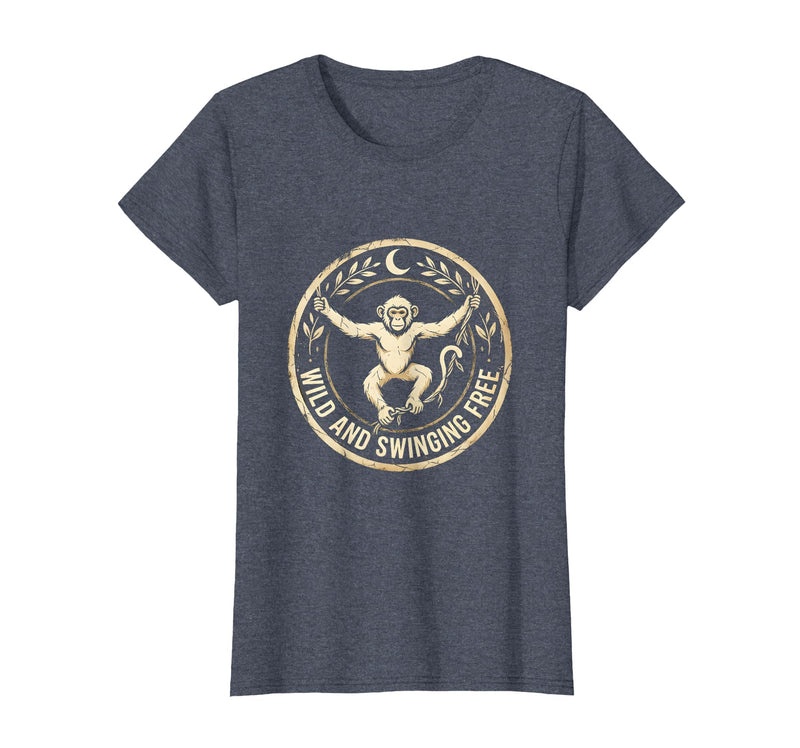 Mademark Wild and Swinging Free Monkey Graphic Design T-Shirt - Women - Heather Blue