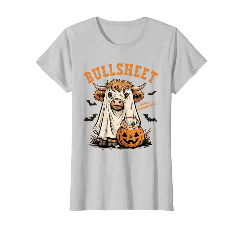 Bullsheet Highland Cow Ghost Halloween Tees Moo... I Mean Boo Bullsheet Highland Cow Ghost Halloween T-Shirt - Silver Grey