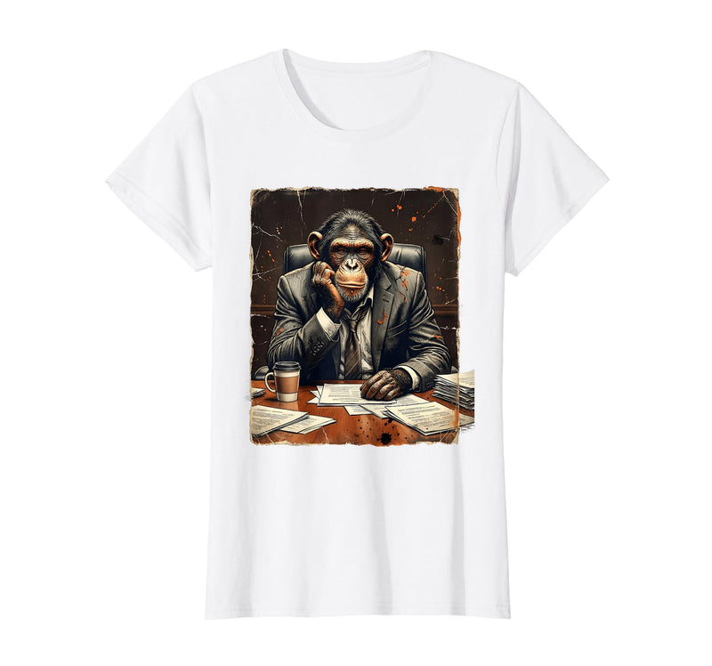 Mademark Monkey in a Suit Stuck in a Meeting Funny Gift T-Shirt - Women - White