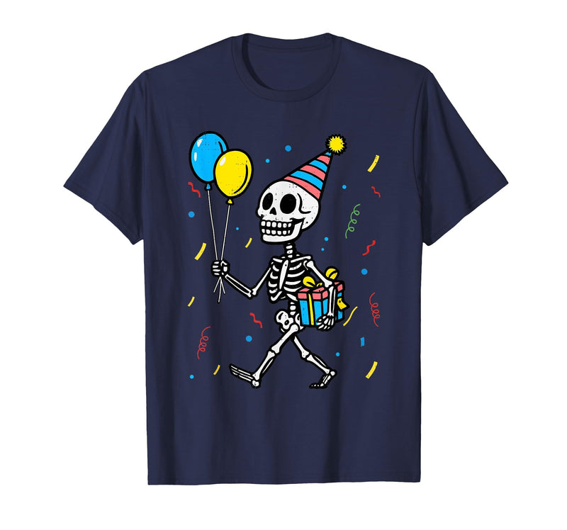 Halloween Tees for Women Men Kids Skeleton Birthday Halloween Costume Boys Teens Girls Kids T-Shirt - Navy Blue