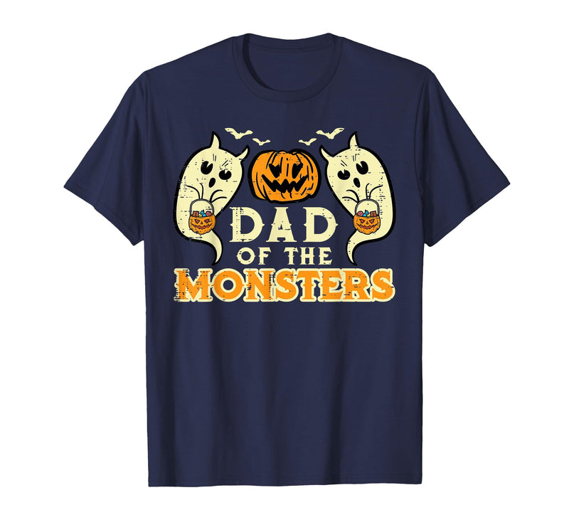 Mens Halloween Shirts For Dad Daddy Papa Men Halloween Dad of Monsters Funny Family Costume Papa Daddy T-Shirt - Navy Blue