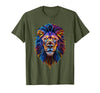 Psychedelic Jungle Glow Animal Art Glow Lion Head Art Psychedelic Jungle Animal Face T-Shirt - Olive Green
