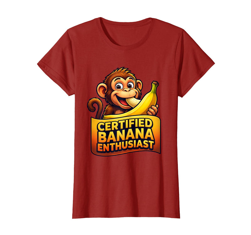 Mademark Certified Banana Enthusiast Funny Monkey Design T-Shirt - Women - Cranberry Red