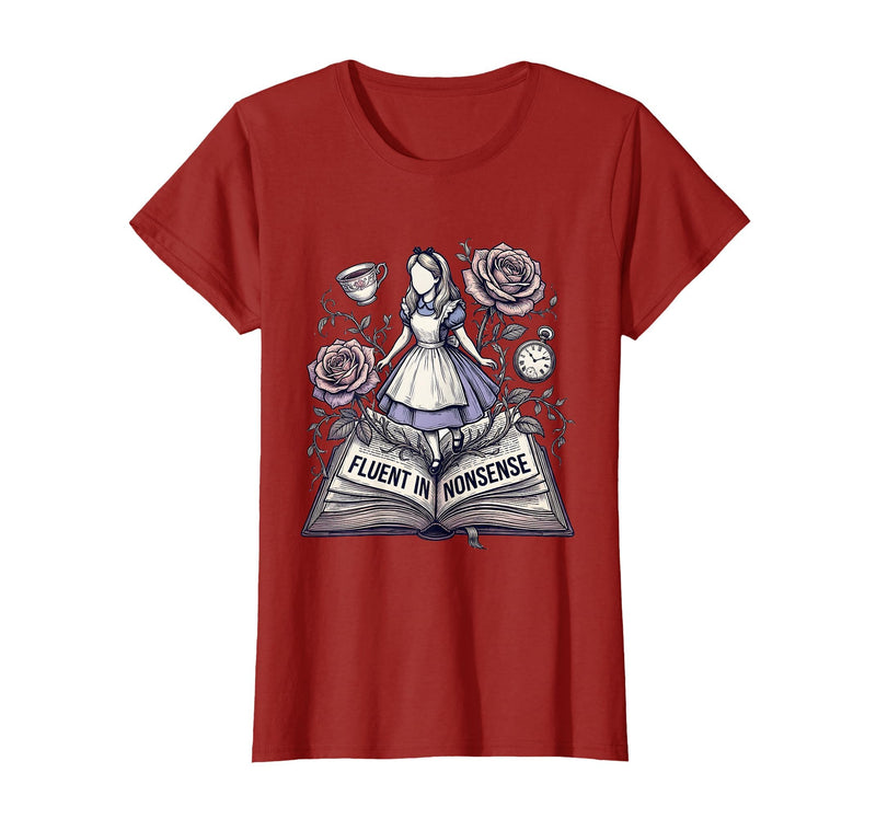 Mademark Fluent In Nonsense Alice in Wonderland Design T-Shirt - Cranberry Red