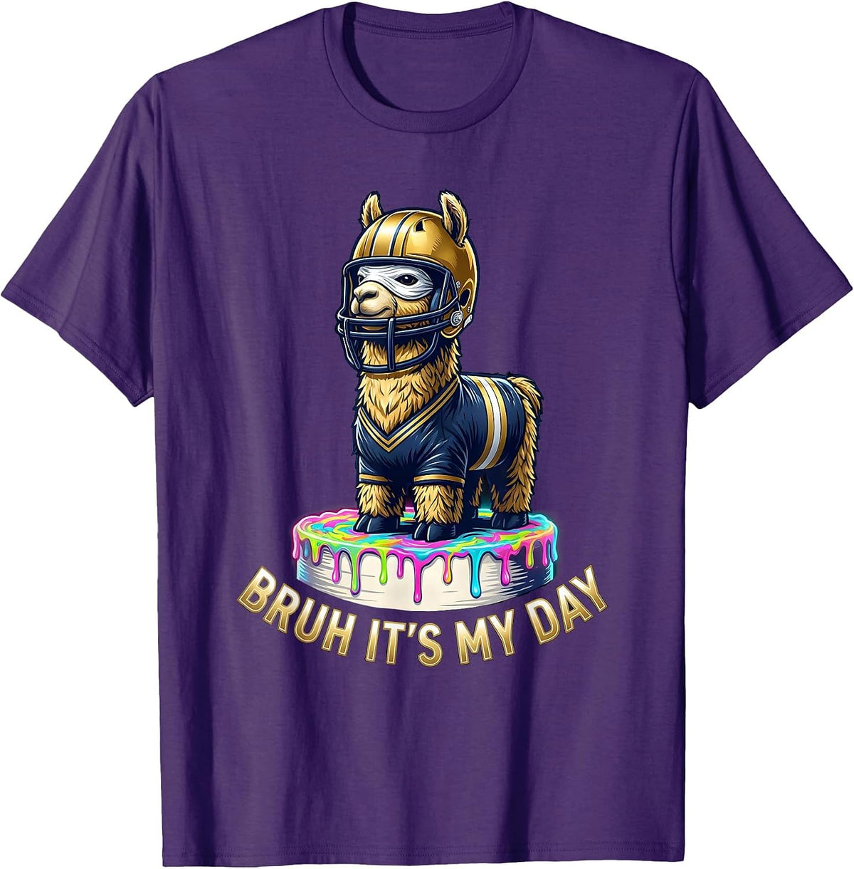 Bruh It's My Day Funny Llama Pinata Birthday Kids Party T-Shirt - Purple