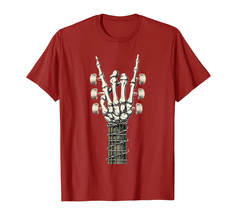 Rock and Wear Gifts Men Women Kids Skeleton Guitar Hand Rock On Guitarist Rock Band Music T-Shirt - Cranberry Red