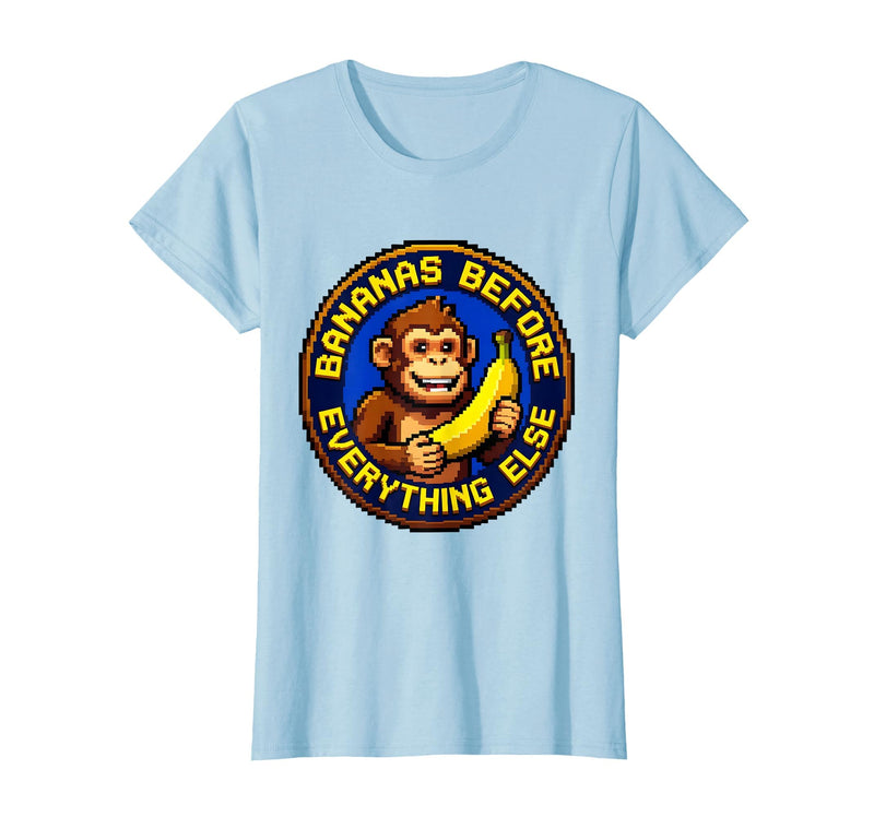 Mademark Bananas Before Everything Else Monkey Design T-Shirt - Women - Baby Blue
