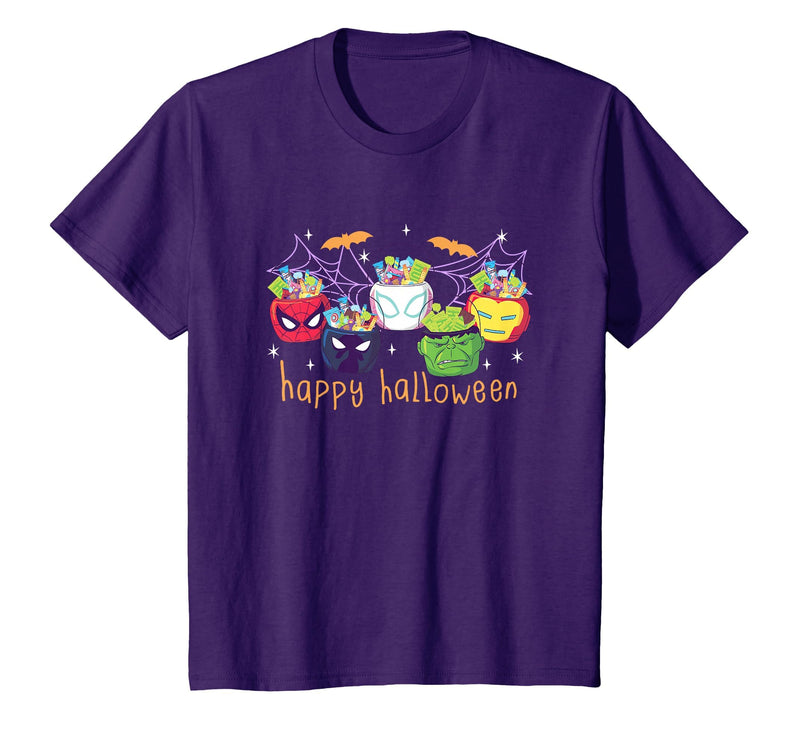 Marvel Halloween Avengers Themed Candy Buckets Retro T-Shirt - Purple