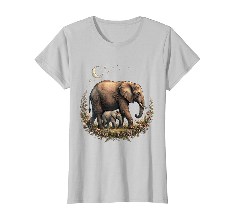 Mademark Elephant Mother and Calf Walking Together T-Shirt - Women - Silver Grey