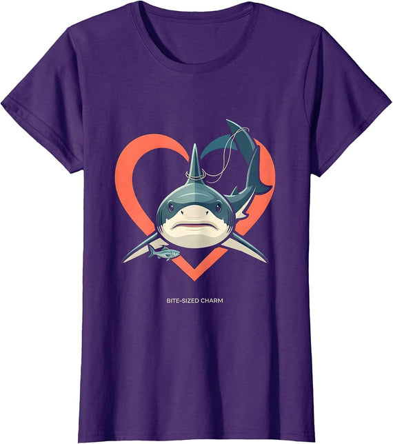Women's Bite-Sized Charm Funny Shark Valentine Gift for Shark Lovers T-Shirt - Purple