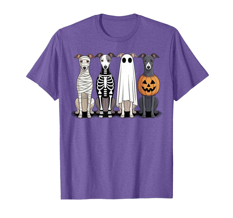 Funny Retro Italian Greyhound Dog Halloween Witch Spooky Ghost Italian Greyhound Pumpkin Halloween Skeleton T-Shirt - Purple