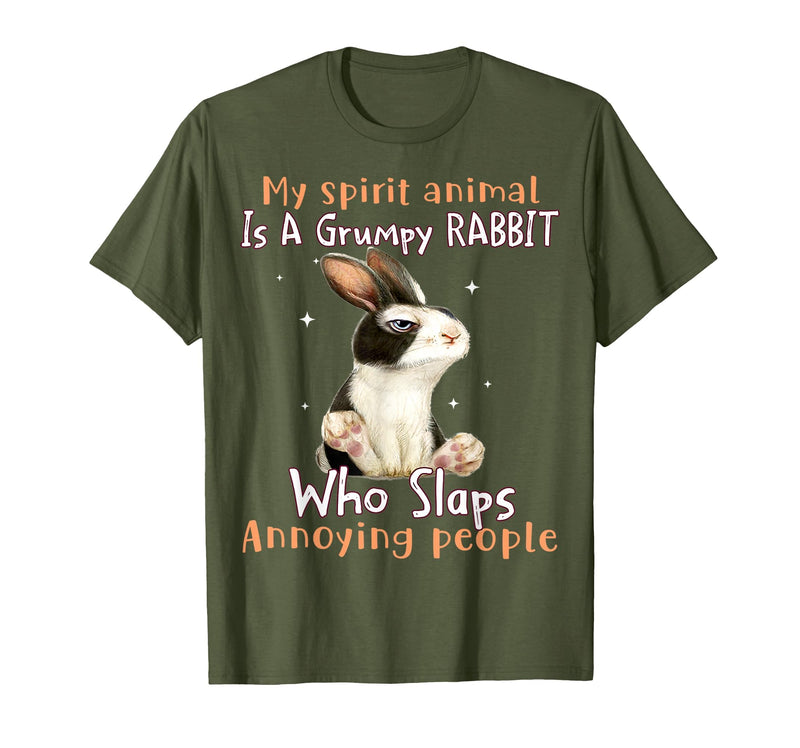 Cute Rabbit Lover Bunny Graphic T-Shirt (Dark Heather Grey) in Olive Green