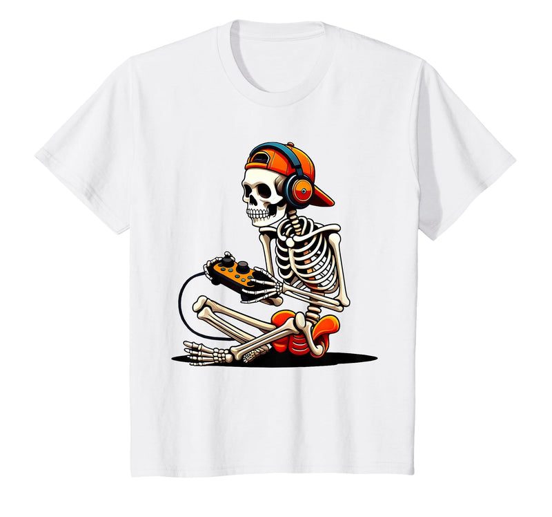 halloween skeleton shirts for teen boys men kids Halloween Skeleton Gamer Video Gaming Funny Gaming Skeleton T-Shirt - White