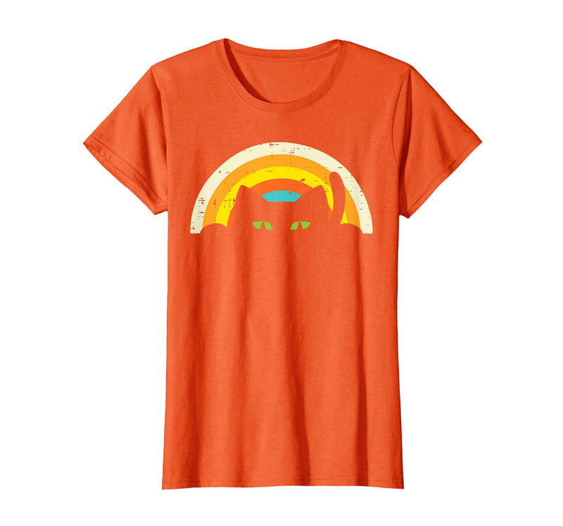 Cat Shirts For Women Men Girls Kids Kitten Gifts Peeping Black Cat Rainbow Vintage Halloween Men Women Kids T-Shirt - Orange