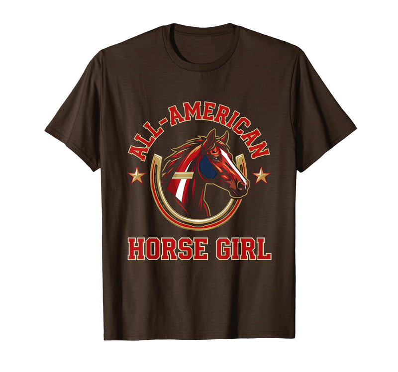 Mademark All-American Horse Girl Bold Varsity Horse Design T-Shirt - Men - Brown