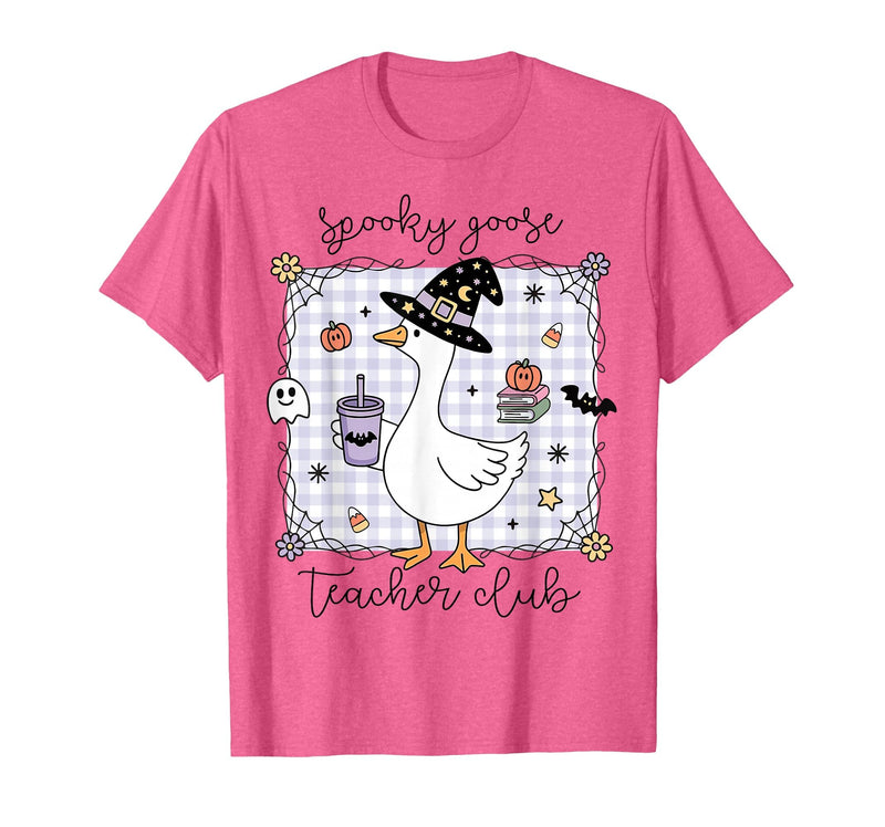 Spooky Goose Teacher Halloween Costume Funny Halloween Silly Goose Witch Spooky Goose Teacher Club T-Shirt - Pink Heather