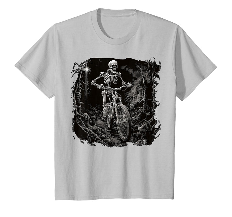 Scary Cyclist Skeleton Gifts Cycling Skeleton Mountain MTB Bicycle Cyclist Skeleton T-Shirt - Silver Grey