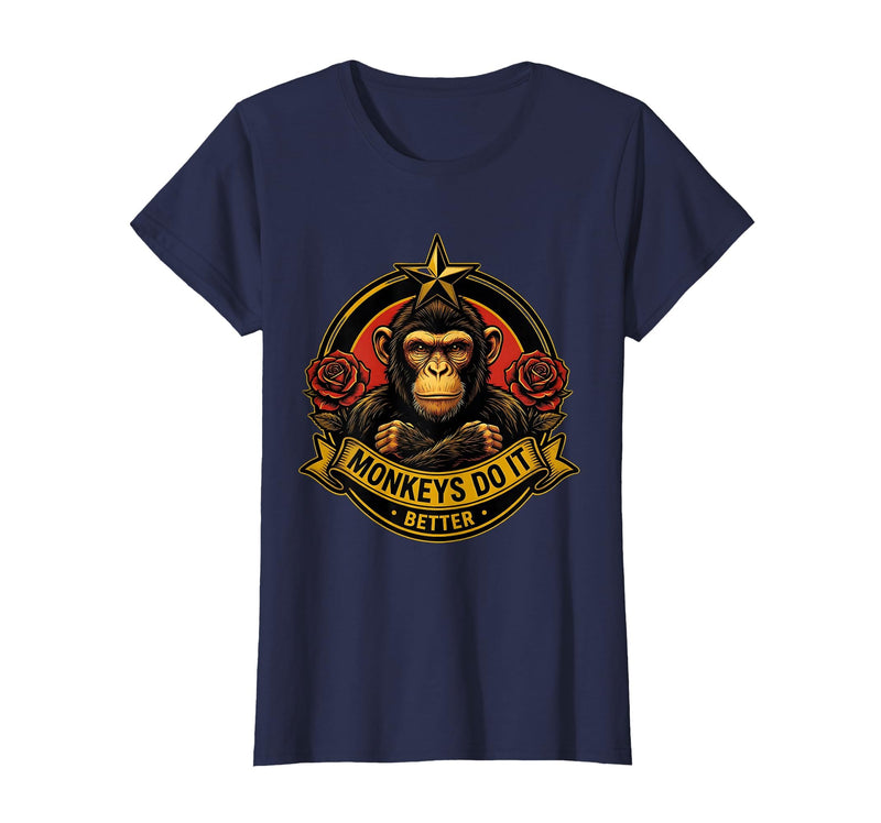 Mademark Monkeys Do It Better Funny Primate Design T-Shirt - Women - Navy Blue