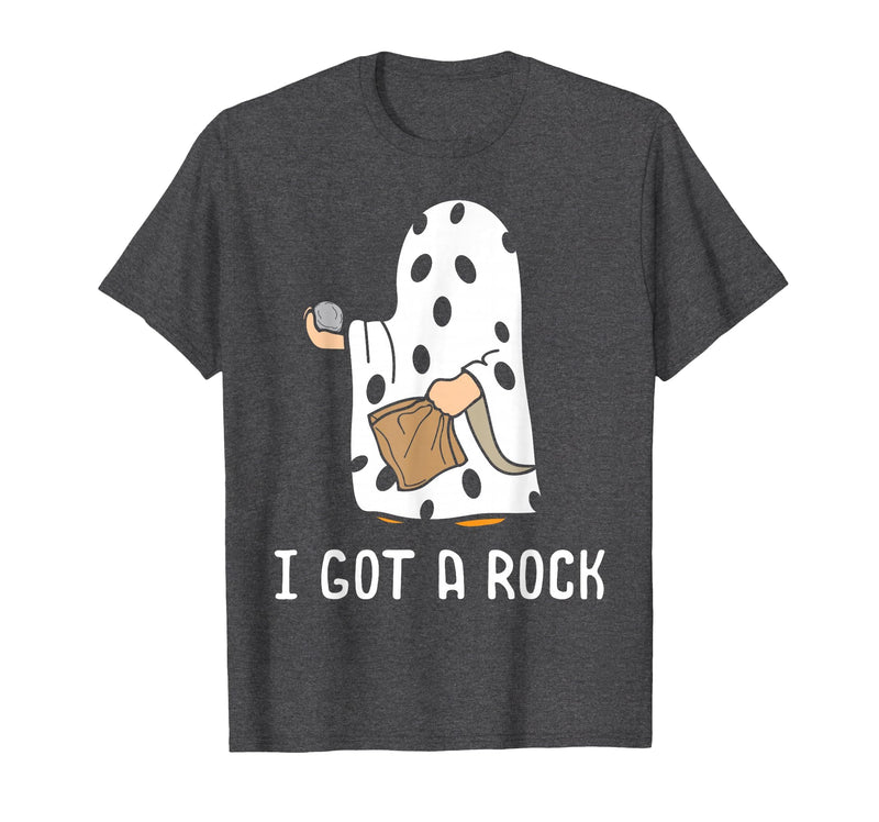 Funny Halloween Vibes Trick Or Treating I Got A Rock Funny Halloween Trick Or Treating Ghost T-Shirt - Dark Heather Grey
