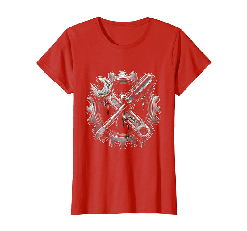 Mademark Grease Monkey Wrench and Screwdriver Crossed T-Shirt - Women - Red
