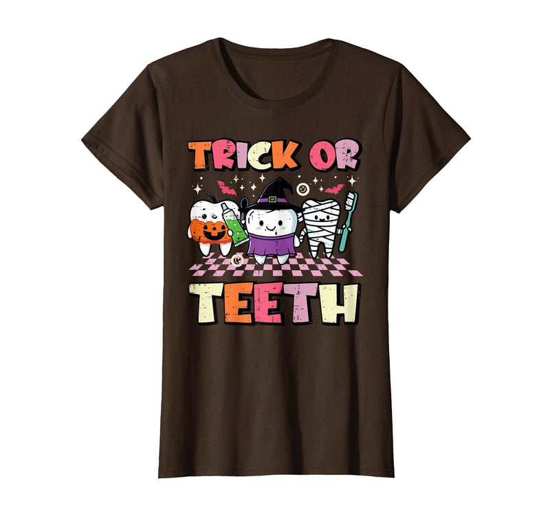 Halloween Shirts For Women Men Kids Boys Girls Halloween Dentist Trick Or Teeth Dental Costume Men Women T-Shirt - Brown