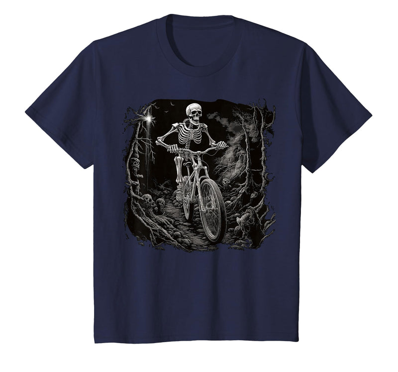 Scary Cyclist Skeleton Gifts Cycling Skeleton Mountain MTB Bicycle Cyclist Skeleton T-Shirt - Navy Blue