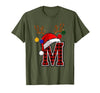 Christmas Buffalo Plaid Alphabet Tees Letter M Name Initial Buffalo Plaid Alphabet Monogram T-Shirt - Olive Green