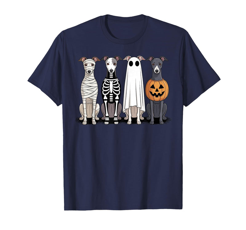 Funny Retro Italian Greyhound Dog Halloween Witch Spooky Ghost Italian Greyhound Pumpkin Halloween Skeleton T-Shirt - Navy