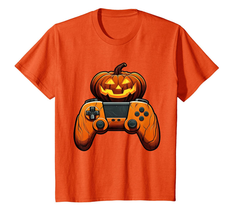 Spooky Halloween Gamers 2023 Halloween Skeleton Zombie Gaming Controllers Mummy Boys Kids T-Shirt - Orange