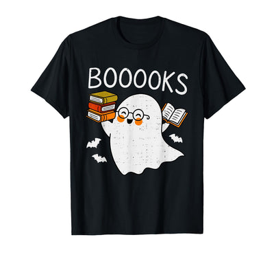 Halloween Tees for Women Men Kids Booooks Ghost Reading Halloween Library Librarian Teacher T-Shirt