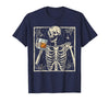 Funny Skeleton Drinking Bourbon Whiskey Halloween Alcoholic T-Shirt - Navy Blue