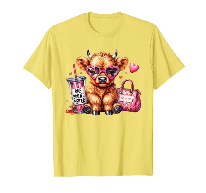 Highland Cow Land of NYC One Boujee Heifer Highland Cow Bougie Pink Tumbler Handbag T-Shirt - Lemon Yellow