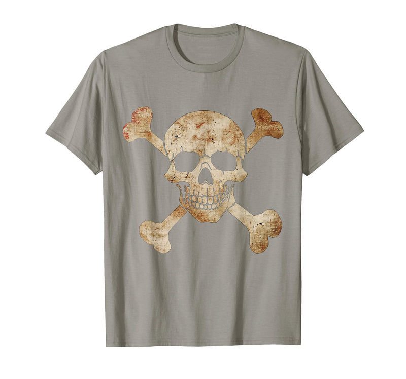 Halloween Designs. Pirate Flag Skull and Crossbones Skeleton Graphic Halloween T-Shirt - Slate Grey