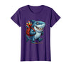 Mademark Shark With Backpack First Day of School Design T-Shirt - Purple