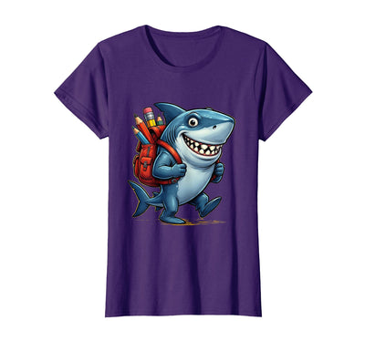 Mademark Shark With Backpack First Day of School Design T-Shirt