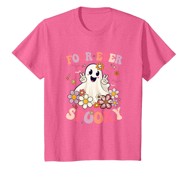4th Birthday Party Halloween Costume Four Ever Spooky Halloween 4Th Birthday Party Decorations T-Shirt - Pink Heather