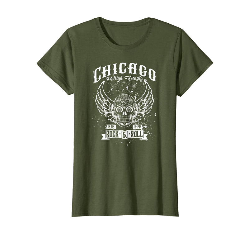 Camelot71 Chicago Classic Retro Vintage Illinois Windy Rock'n'Roll T-Shirt - Olive Green