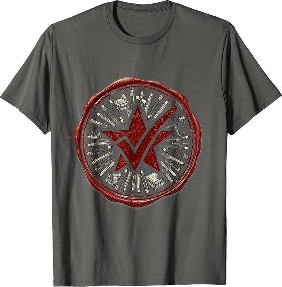 English Teacher Red Grade Stamp Graphic T-Shirt - Asphalt Grey
