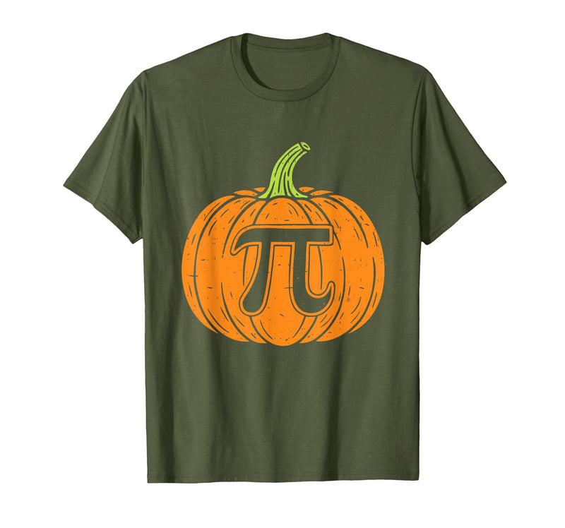 Halloween Tees Women Men Kids Pumpkin Pi Symbol Funny Math Nerd Spooky Halloween Pi Day T-Shirt - Olive Green