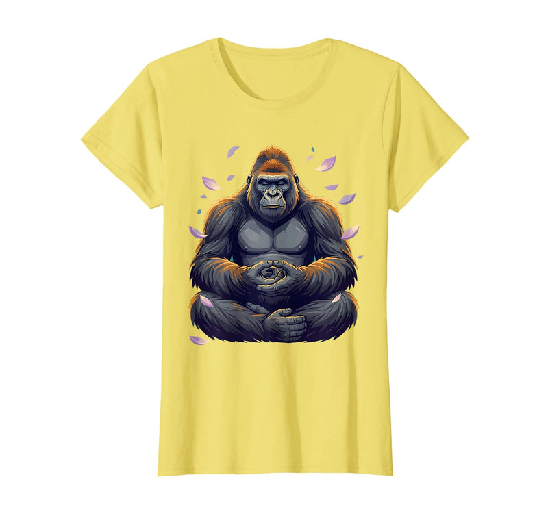 Mademark Meditating Gorilla Zen Monkey Graphic Design T-Shirt - Women - Lemon Yellow