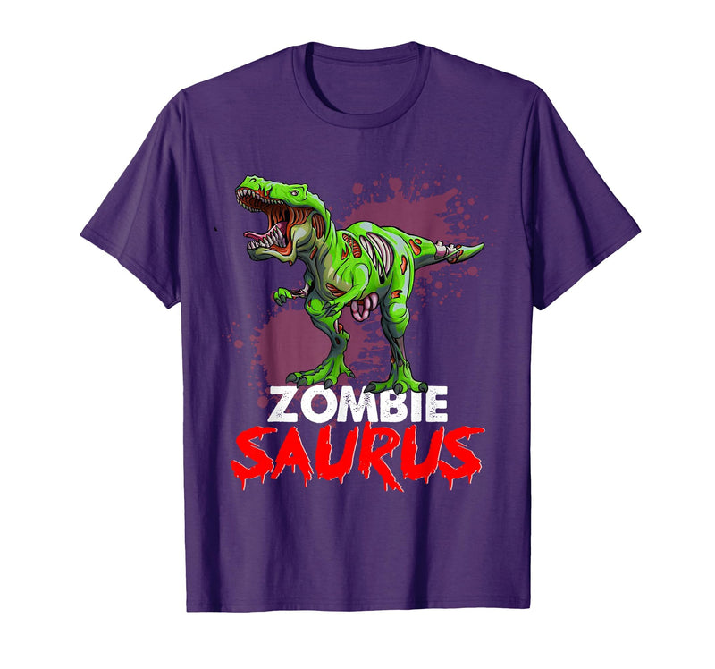 Dinosaur T Rex Zombie Saurus Halloween Kids Boys Zombie Saurus Skeleton Dinosaur T Rex Zombie Halloween Boys T-Shirt - Purple