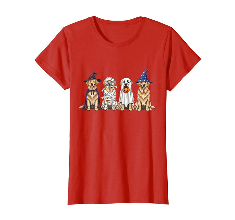 Spooky Golden Retriever Dogs Mummy Halloween Tee Golden Retriever Dog Witch Mummy Ghost Boo Costume Halloween T-Shirt - Red