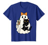 halloween iced coffee costume Cat Women Girls Cute Halloween Cat Ghost Drinking Coffee Ghost Women Girls T-Shirt - Royal Blue