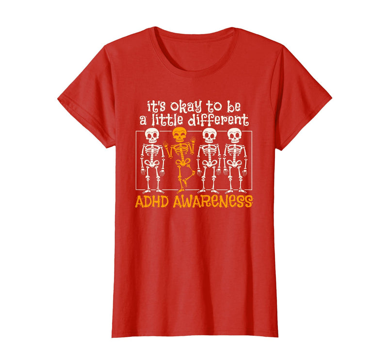 Orange Ribbon ADHD Awareness clothing Halloween Skeleton ADHD Awareness T-Shirt - Red