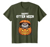 Otter Halloween Lover Gift Co. Happy Otter-Ween Lazy Halloween Costume Funny Animal Pun T-Shirt - Olive Green